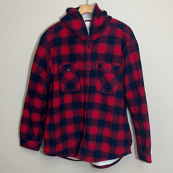 Boston Traders Other - Boston Traders Red Navy Plaid Hooded Fleece Lined Jacket